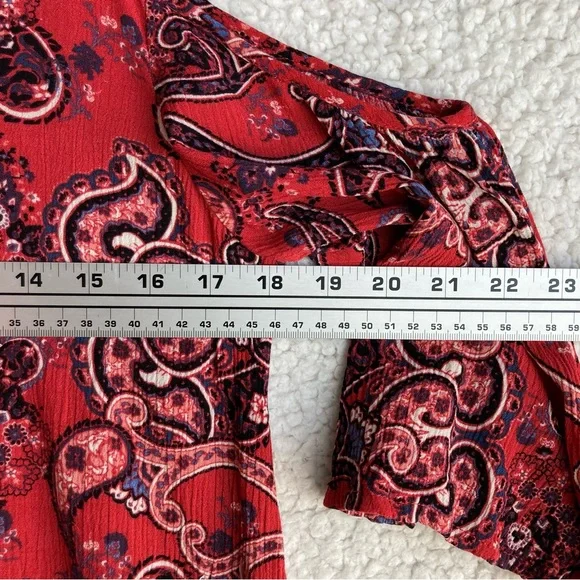 Mossimo Supply Co Women's paisley print cold shoulder ruffle blouse, Sz M - Picture 7 of 16